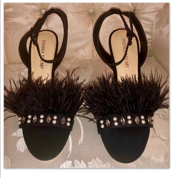 IVANKA TRUMP SUEDE/JEWELED OSTRICH FEATHER HEELS - Picture 4 of 8
